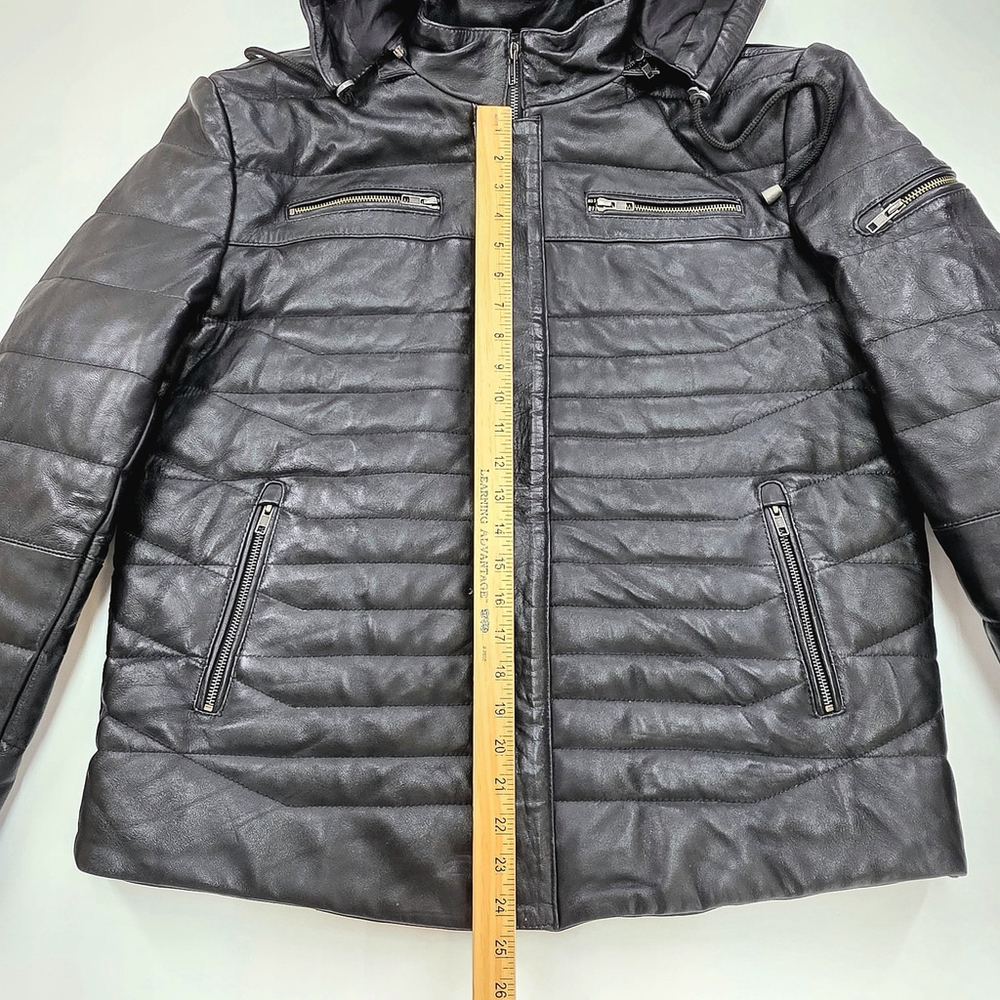 Techno Moto Smart Range Leather Puffer Jacket Men’s L/XL Black Hooded Quilted... - Picture 10 of 11